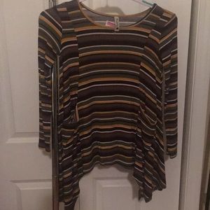 Multi Colored Striped Long Sleeve Shirt With Pockets